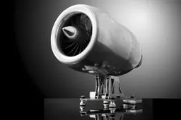 Gruwelijke koffiemachine in de vorm van een straalmotor