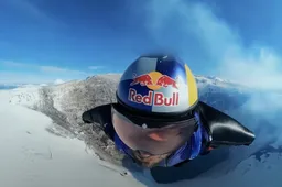 Red Bull-wingsuiter vliegt in en uit de meest bekende actieve vulkaan van Chili