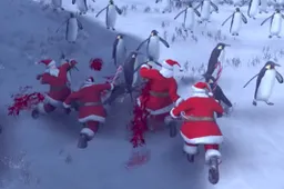 4.000 kerstmannen strijden tegen 11.000 pinguïns in bloederige simulatie