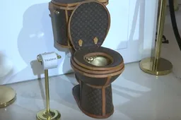 Je kunt nu een bruine trui breien op een Louis Vuitton toilet