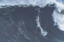 Op golven surfen zo hoog als flatgebouwen, ze doen het in Nazaré