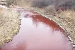 De Etobicoke Creek in Canada kleurde per ongeluk rood