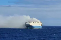 Vrachtschip Felicity Ace met peperdure auto's aan boord in de fik