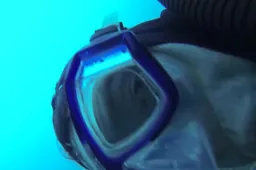 Scuba diver dreigt in mootjes te worden gehakt door enorme olietanker