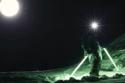 Waaghals knalt met LED-ski's van de steile Alpen