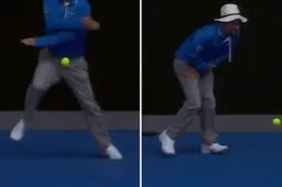 Tennisscheids krijgt snoeiharde serve vol in zijn kroonjuwelen