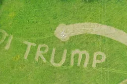 Student maait gigantische penis in grasveld om Trump te 'verwelkomen'