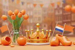 koningsdag nederland viering oranje tulpen kroon klompen en nederlandse vlaggen 53232 2127jpg