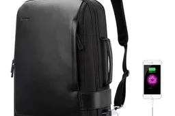Leather backpack with USB port on sale from Lululook