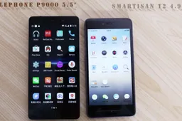 Elephone P9000 compared to the Smartisan T2 in hands on video