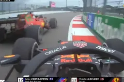Verstappen moet flink liften om crash met Leclerc te voorkomen