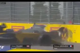 Video: De spectaculaire crash van Grosjean en Palmer