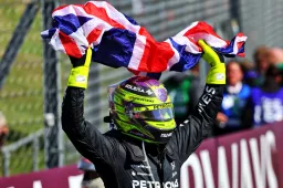 An emotional Hamilton celebrates a record breaking Silverstone win