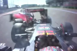 WATCH: Kvyat takes out Vettel in last Red Bull race!