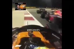 Lando Norris is best trots op zijn inhaalactie buitenom bij Pierre Gasly