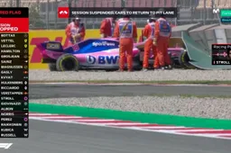 Rode vlag VT1 Spanje: Stroll parkeert zijn wagen in de bandenstapel!