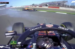 Perez vliegt vol gas van de baan tijdens de F1 sprintrace in Silverstone!