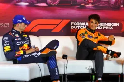 Norris celebrates with Verstappen's victory speech after statement victory