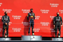 Hamilton takes Verstappen's trophy with him after podium ceremony!