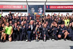 Police with search dogs in Red Bull garage after Verstappen win