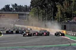 Race start: Spectacular four wide sends Verstappen off on the grass