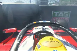 Hamilton crasht, negeert instructie Ferrari en rijdt door ondanks mogelijke straf