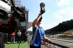 Monger celebrates with his own version of the Shoey
