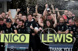 Mercedes team celebrate The Triple at Suzuka