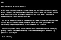 Outside Line: Just got an email from counsel for Mr. Flavio Briatore