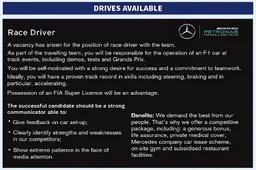Mercedes place tongue-in-cheek advert for F1 driver