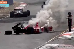 Josh Kean wrecks 1994 Footwork F1 car in Adelaide