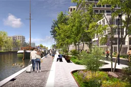 Impressie nieuwe kade Stadshavens bekeken richting binnenstad