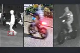 Driedelige collage van bewakingsbeelden