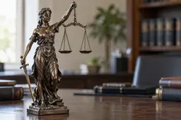 AI-gegenereerde illustratie van een bronzen beeld van Vrouwe Justitia