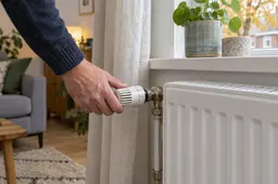 Hand controleert een thermostatische radiatorkraan, AI-illustratie