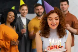 front-view-smiley-woman-holding-cake