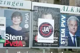 Zielig! Judassen van JA21 plakken dapper hun mini-posters over die van Forum voor Democratie