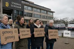 Vrouw die zegt te zijn aangerand door asielzoeker leidt protest tegen azc Schiedam