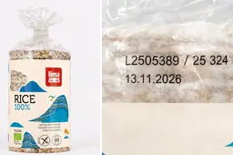 Lima roept biologische rijstwafels terug wegens te veel aflatoxine