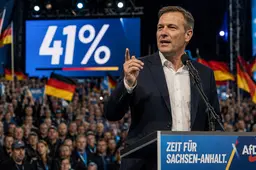 Ulrich Siegmund spreekt een uitzinnige menigte toe tijdens een AfD-bijeenkomst in Saksen-Anhalt