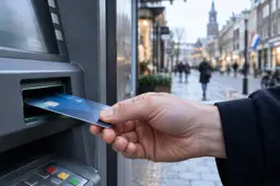 Illustratie van een bankpas bij een geldautomaat, bij een artikel over vermogen en toeslagen.