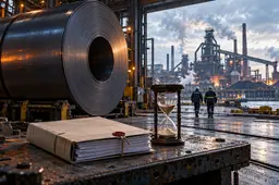 Staalrol, verzegeld dossier en zandloper bij de hoogovens van IJmuiden, over het uitgestelde besluit over Tata Steel