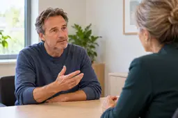Man bespreekt zijn situatie met een arts in een spreekkamer.