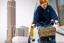 Naast deze toren in het centrum van Rotterdam worden fietsers níet omver geblazen