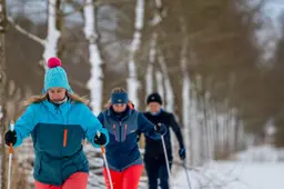 Maayke langlauft door het Leeuwarder Bos. ‘Wintersport in je achtertuin, hoe leuk is dat?’