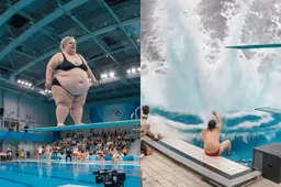 thumb vk obese vrouw springt van springplank maar is dat wel echt