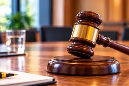 Rechtershamer op houten rechtbanktafel
