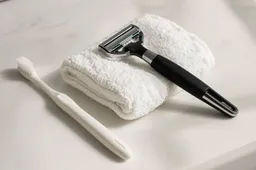 maak een afbeelding van een tandenborstel, een scheermesje en een handdoek