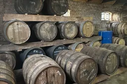 De warehouse met vaten whisky van Wieke Distillers in Groningen