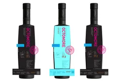 De drie BRuichladdich Octorome 17 whisky etiketten